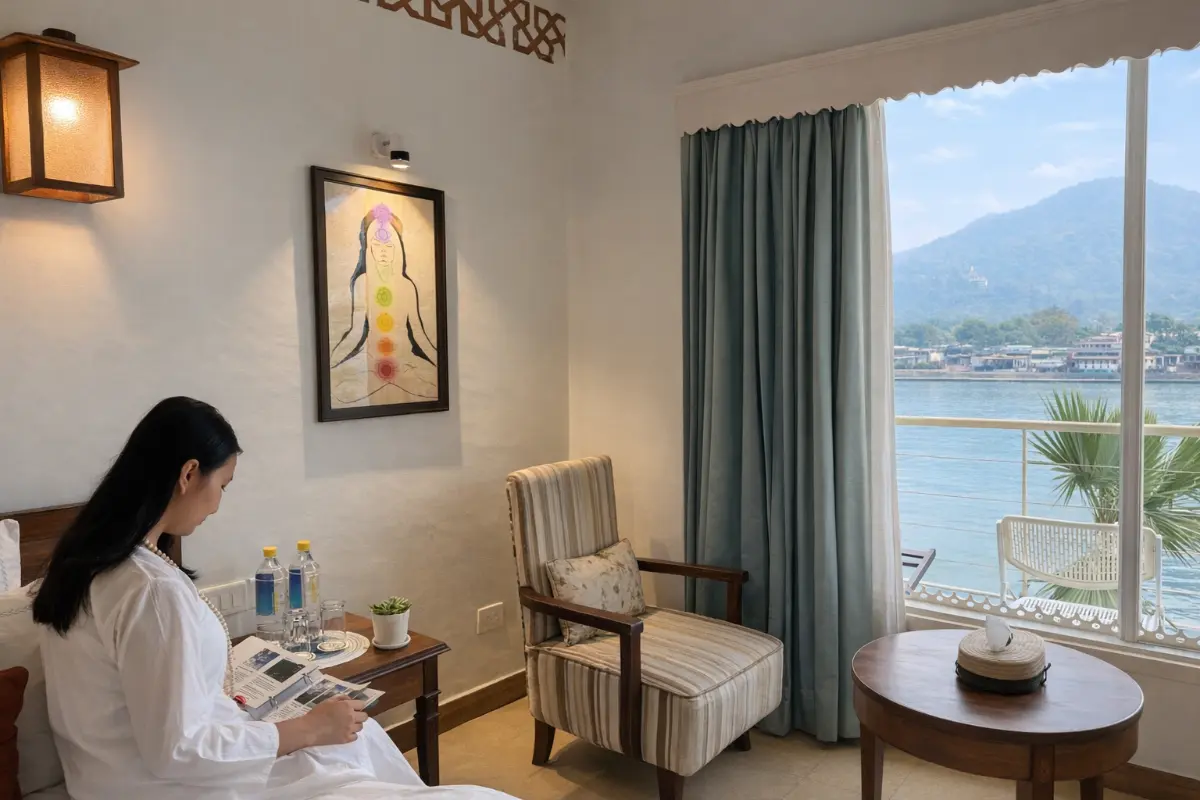 Premium Ganga View Room at Yog Niketan in Rishikesh India