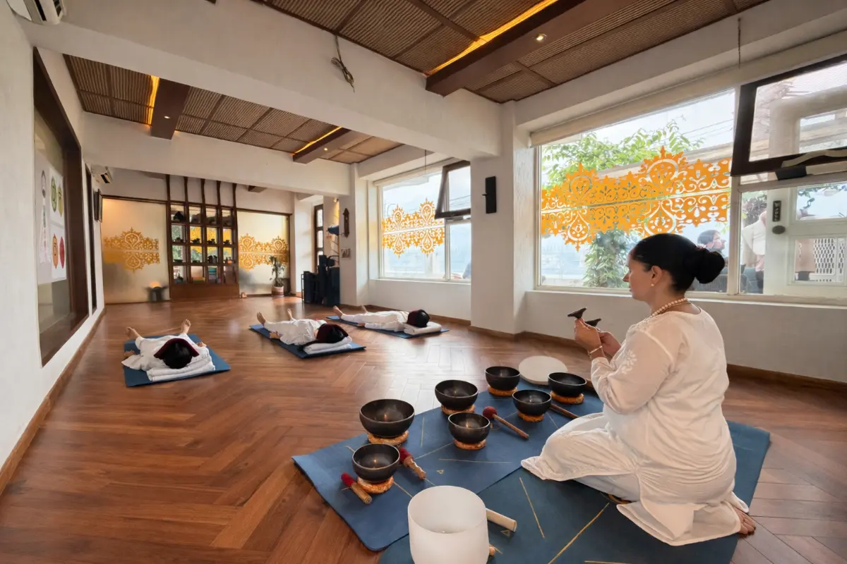 Yoga in Rishikesh near river Ganga and Ramjhula
